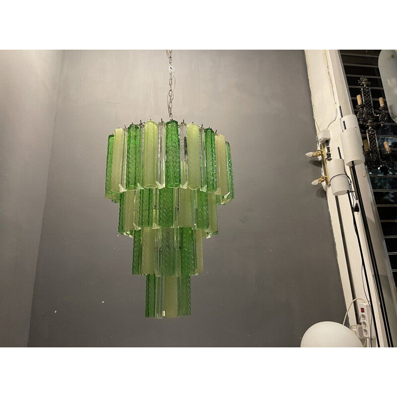 Italian vintage green Murano glass tube chandelier, 1980s