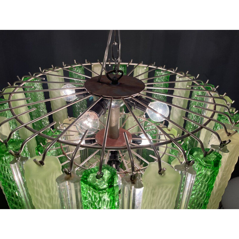 Italian vintage green Murano glass tube chandelier, 1980s