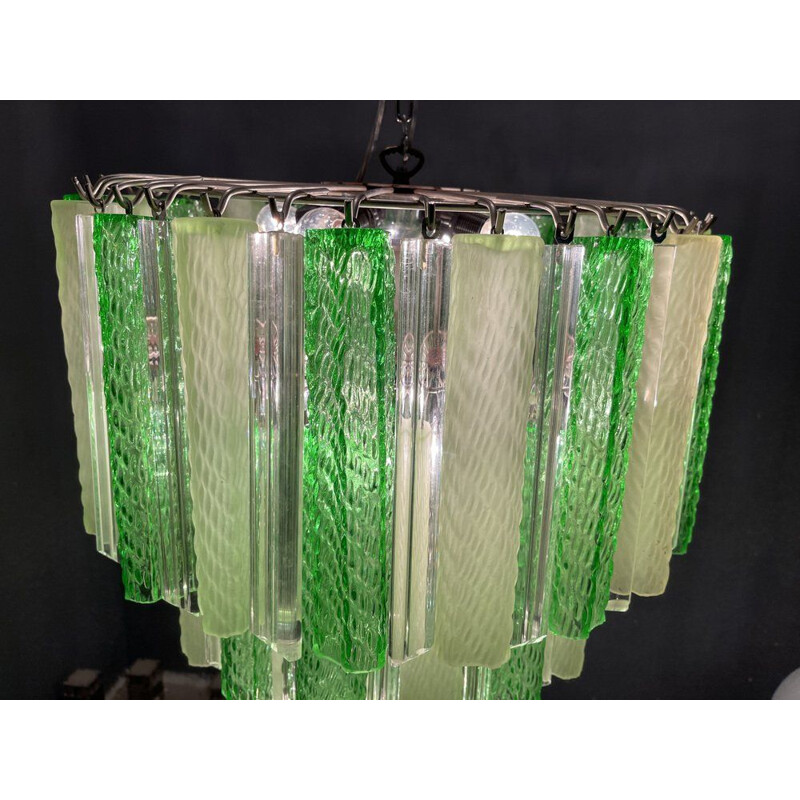 Italian vintage green Murano glass tube chandelier, 1980s