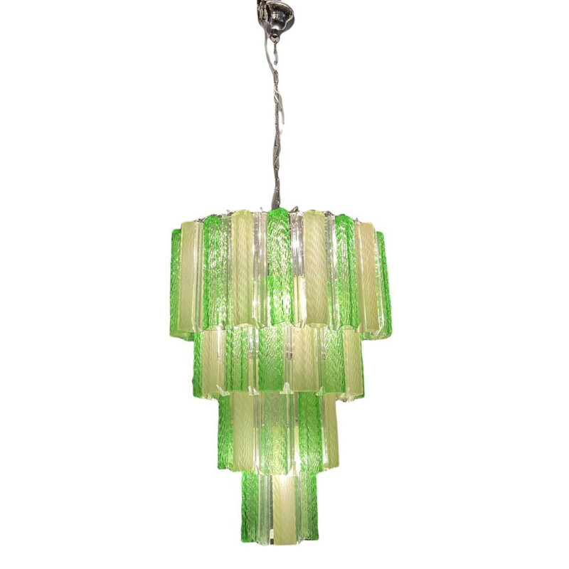 Italian vintage green Murano glass tube chandelier, 1980s