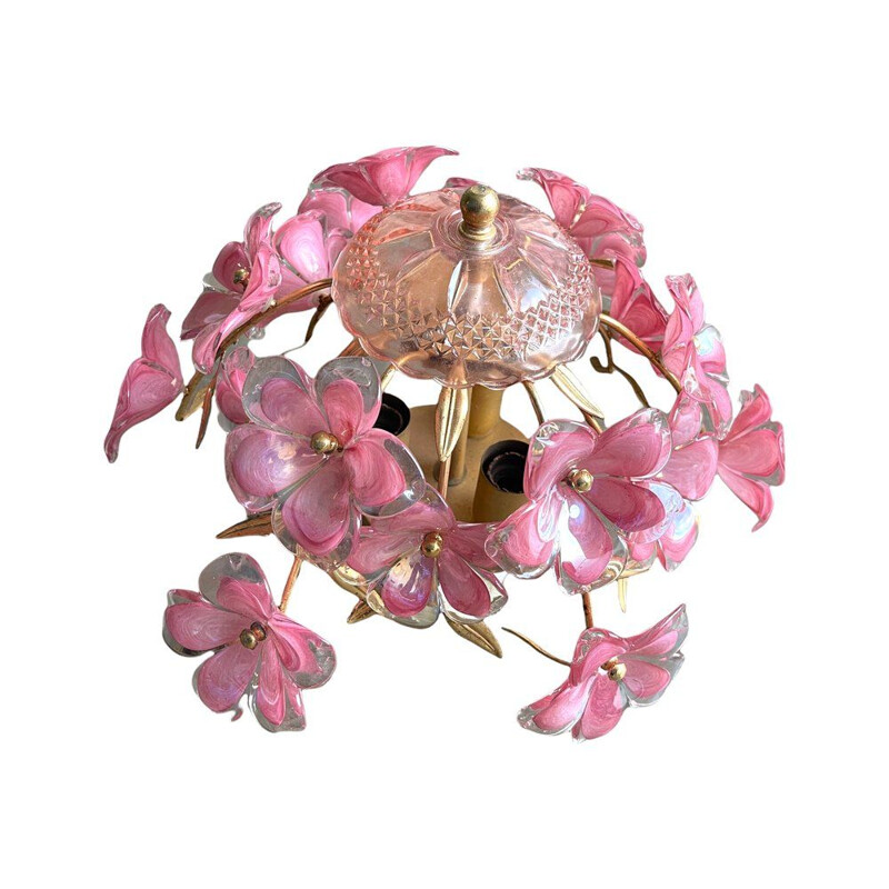 Italian vintage pink Murano glass ceiling lamp