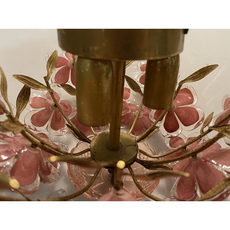 Plafonnier italien vintage en verre de Murano rose