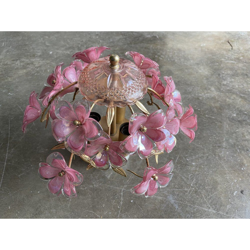 Italian vintage pink Murano glass ceiling lamp