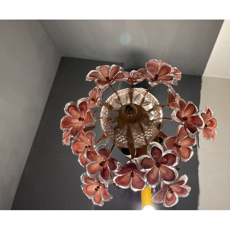 Vintage Italiaanse plafondlamp in roze Murano glas