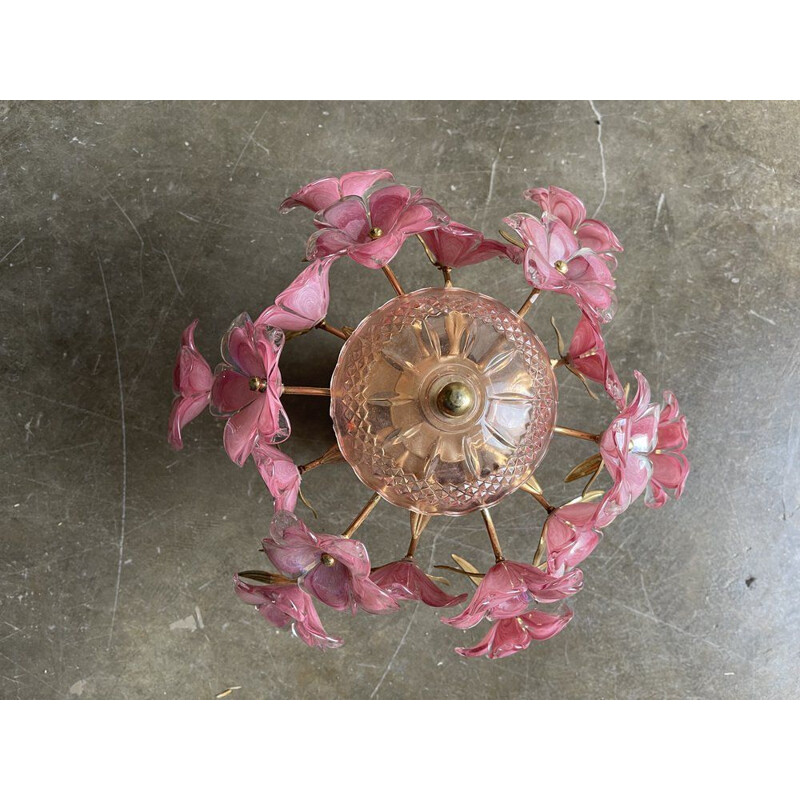 Italian vintage pink Murano glass ceiling lamp