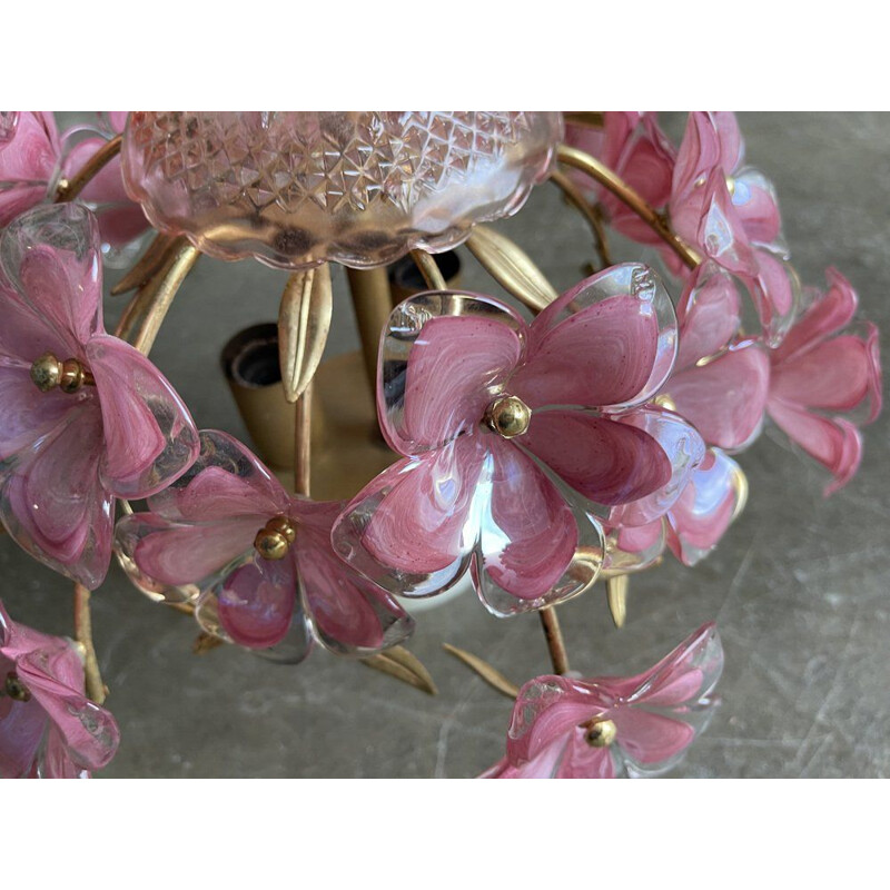 Plafonnier italien vintage en verre de Murano rose