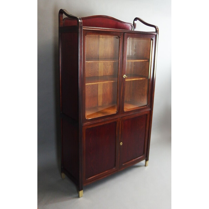 Vintage beech and glass bookcase by Josef Kohn