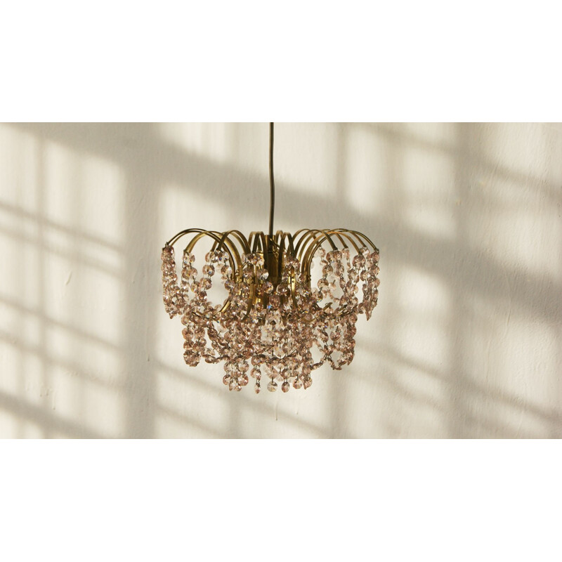 Hollywood Regency vintage pink crystal chandelier