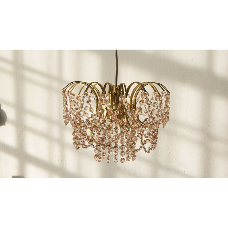 Hollywood Regency vintage pink crystal chandelier