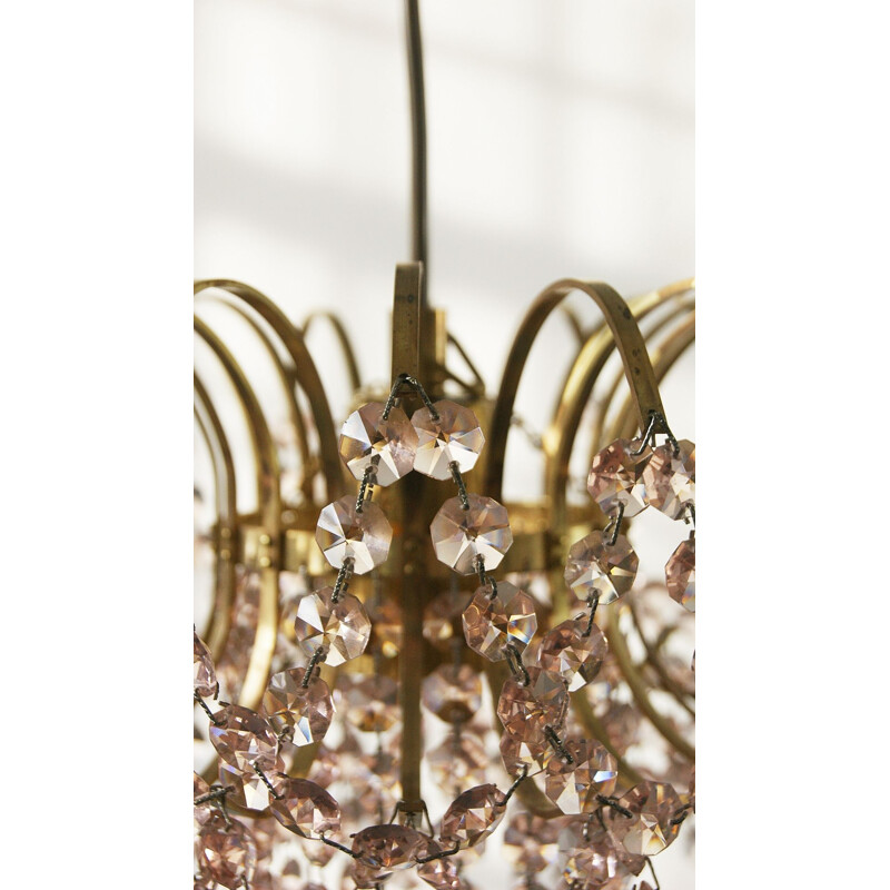 Hollywood Regency vintage pink crystal chandelier