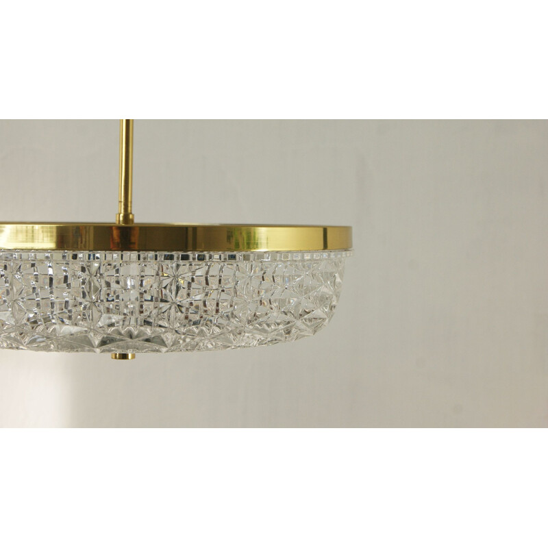 Crystal & brass vintage chandelier by Orrefors