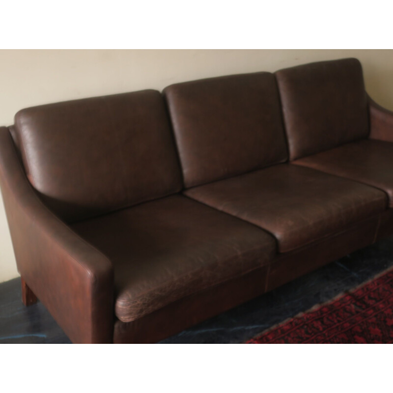 Mid-century Danish 3-seater sofa in dark brown leather