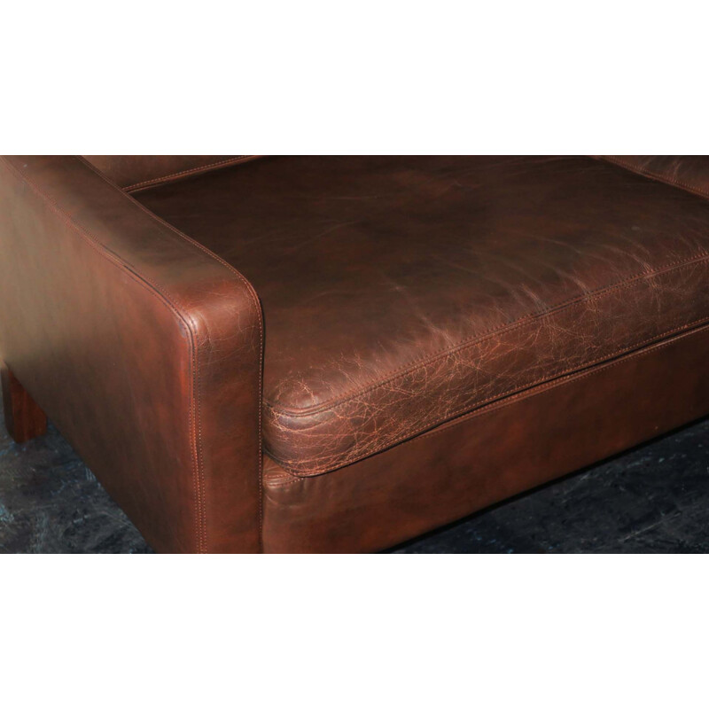 Mid-century Danish 3-seater sofa in dark brown leather