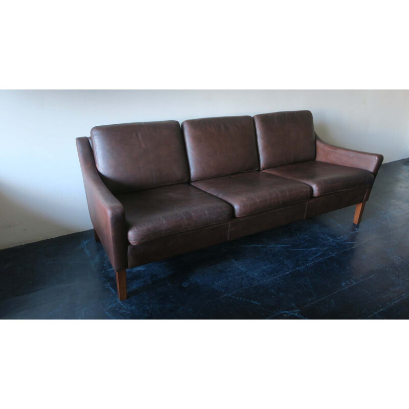 Mid-century Danish 3-seater sofa in dark brown leather