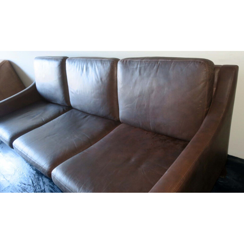 Mid-century Danish 3-seater sofa in dark brown leather