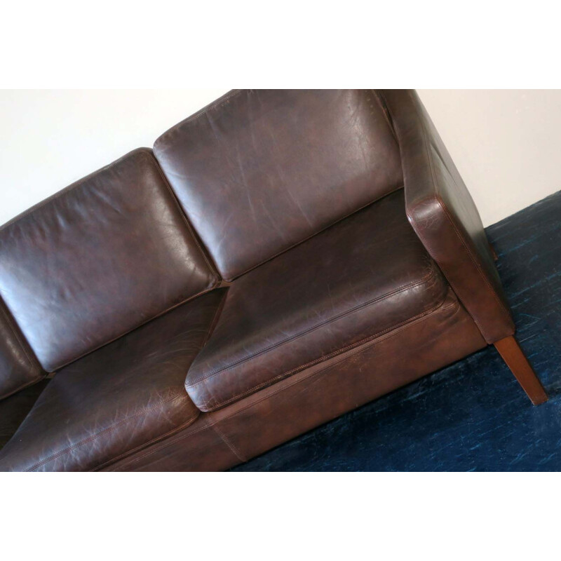 Mid-century Danish 3-seater sofa in dark brown leather