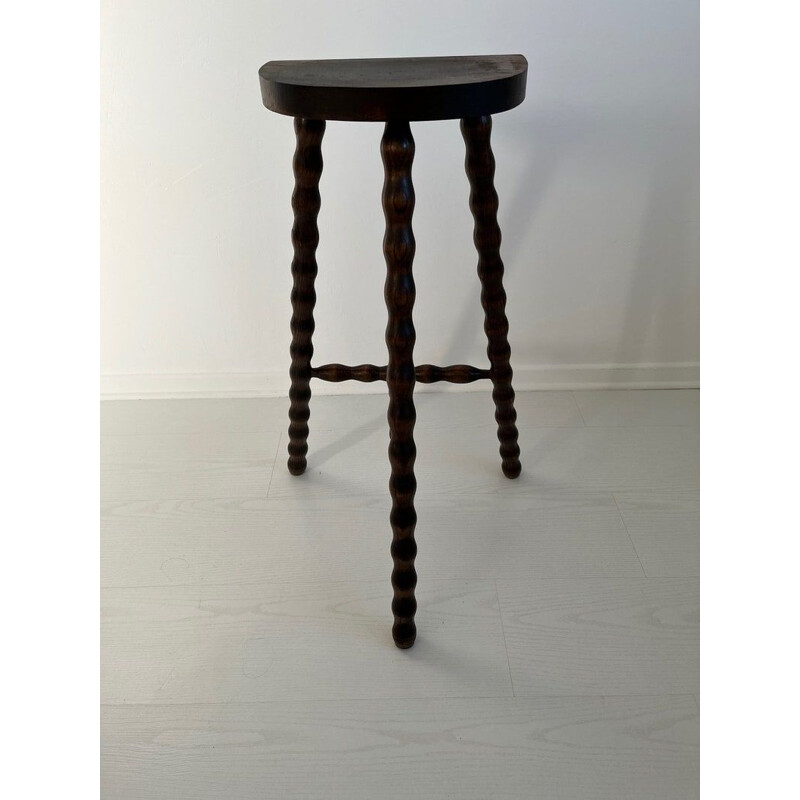 Vintage tripod stool in solid wood, France 1960