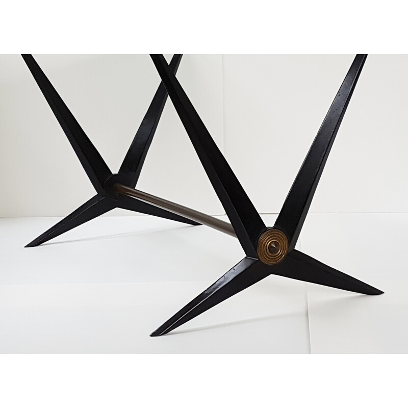 Italian coffee table in black lacquered steel and glass, Angelo OSTUNI - 1950s