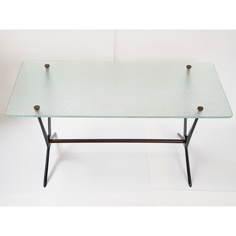 Italian coffee table in black lacquered steel and glass, Angelo OSTUNI - 1950s