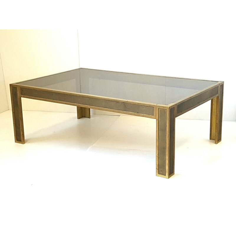 Mesa de centro vintage de bronce y cristal, 1970