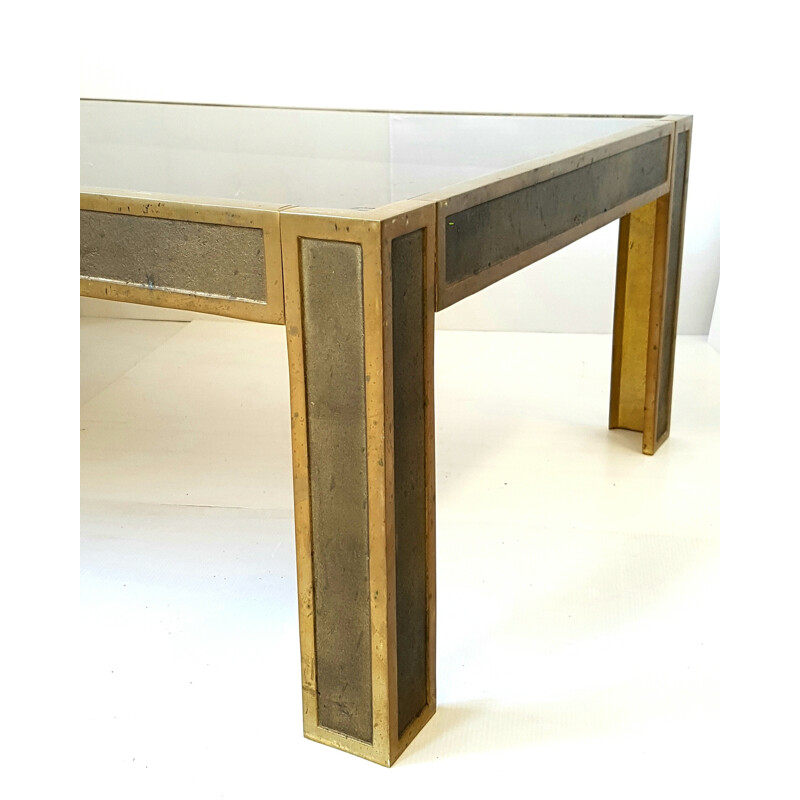 Table basse vintage en bronze et verre, 1970