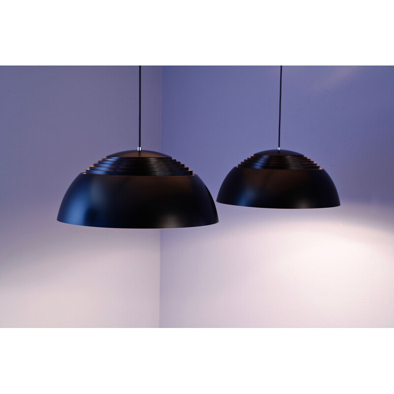 Pair of vintage AJ Royal pendant lamps in black by Arne Jacobsen for Louis Poulsen, 1960s