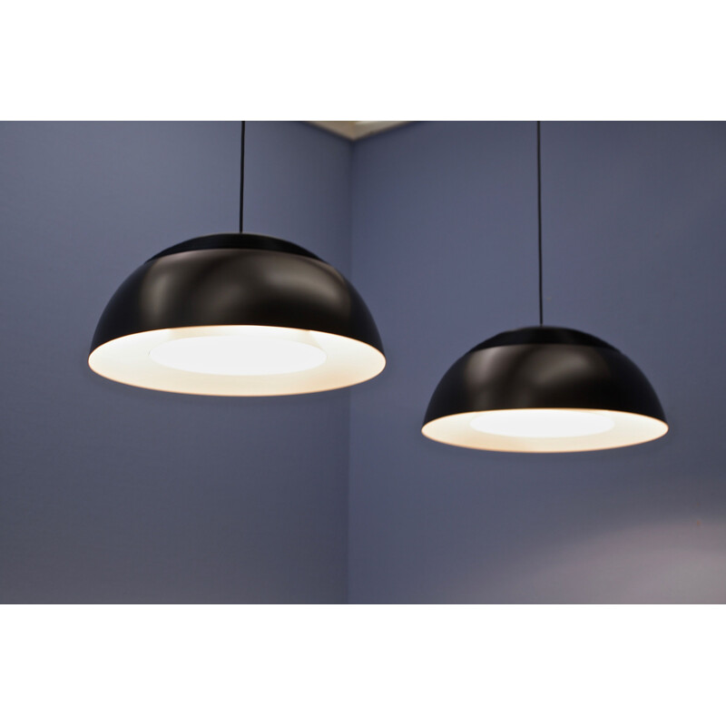 Pair of vintage AJ Royal pendant lamps in black by Arne Jacobsen for Louis Poulsen, 1960s