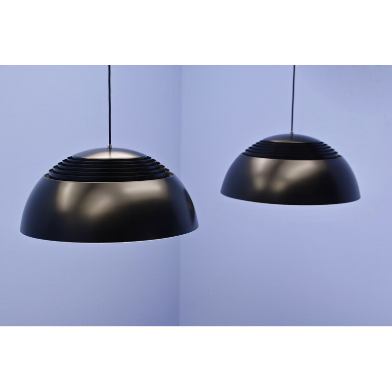 Pair of vintage AJ Royal pendant lamps in black by Arne Jacobsen for Louis Poulsen, 1960s