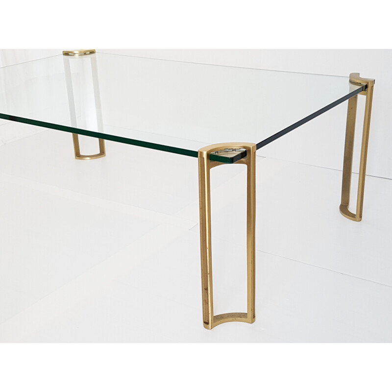 Vintage coffee table in solid brass and glass by Peter Ghyczy, 1970