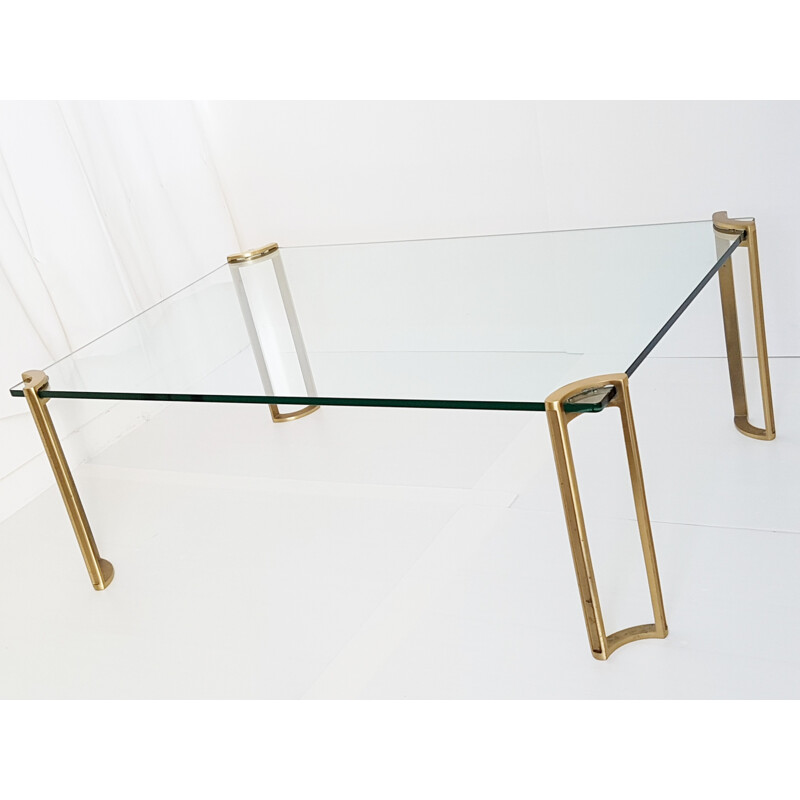 Vintage coffee table in solid brass and glass by Peter Ghyczy, 1970