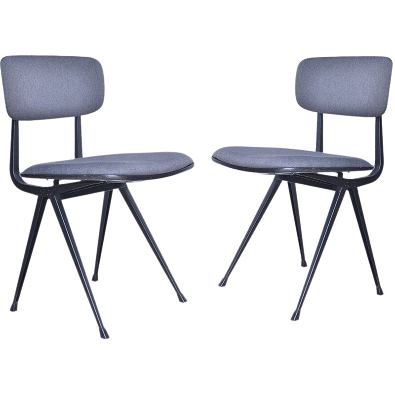 Paire de chaises retapissées "Result" en acier et tissu gris, Friso KRAMER - 1950