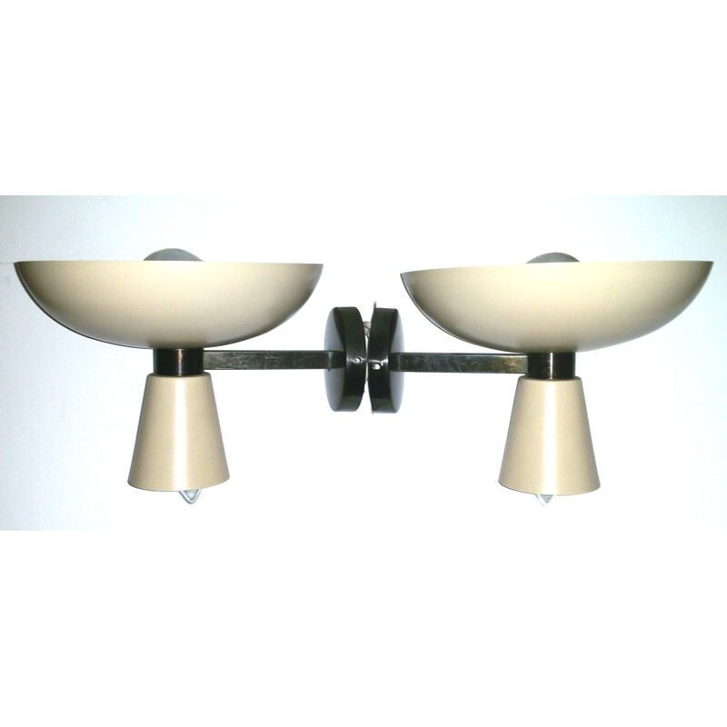 Pair of Italian "Diabolo" wall lamps in white metal and brass - 1950s 