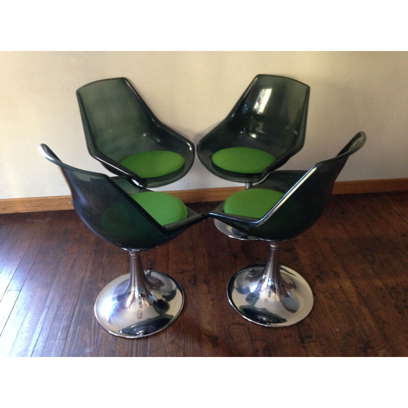 Set of 4 vintage plexi swivel chairs, 1970