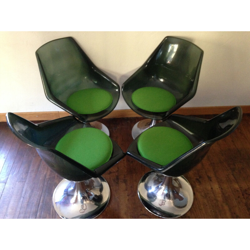 Set of 4 vintage plexi swivel chairs, 1970