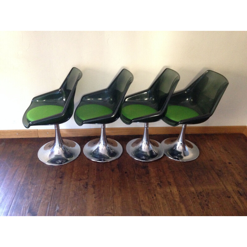Set of 4 vintage plexi swivel chairs, 1970