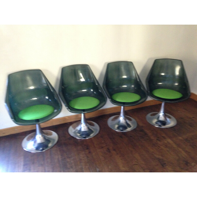 Set of 4 vintage plexi swivel chairs, 1970