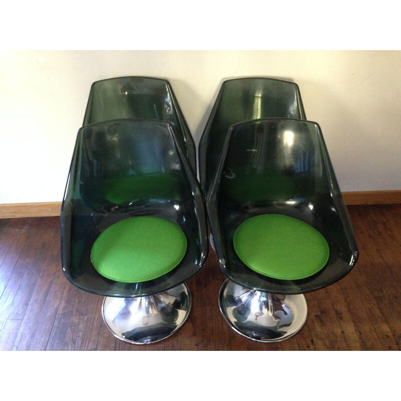 Set of 4 vintage plexi swivel chairs, 1970