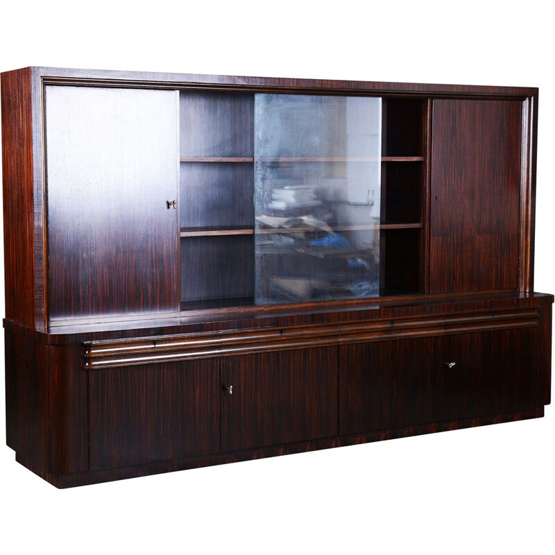 Vintage art deco oak and macassar bookcase, France 1930