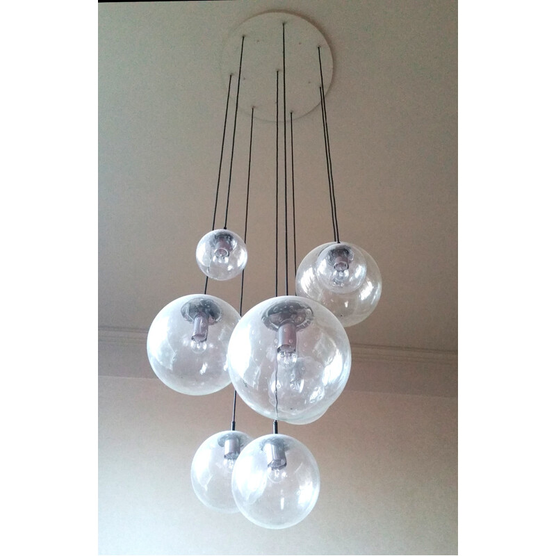 Raak Amsterdam "B-1285" chandelier in chromed metal and glass - 1970s