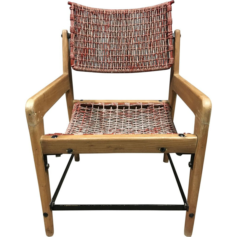 Vintage-Sessel aus Holz und Seil, 1960