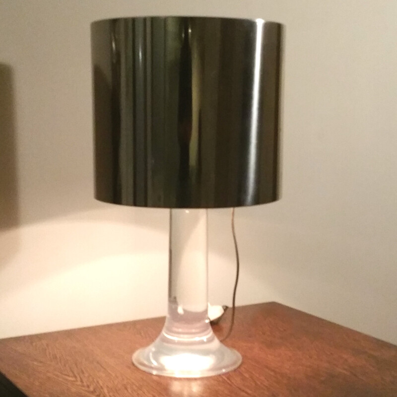 Lampe de table vintage en acier et verre acrylique, Harvey GUZINNI - 1970 