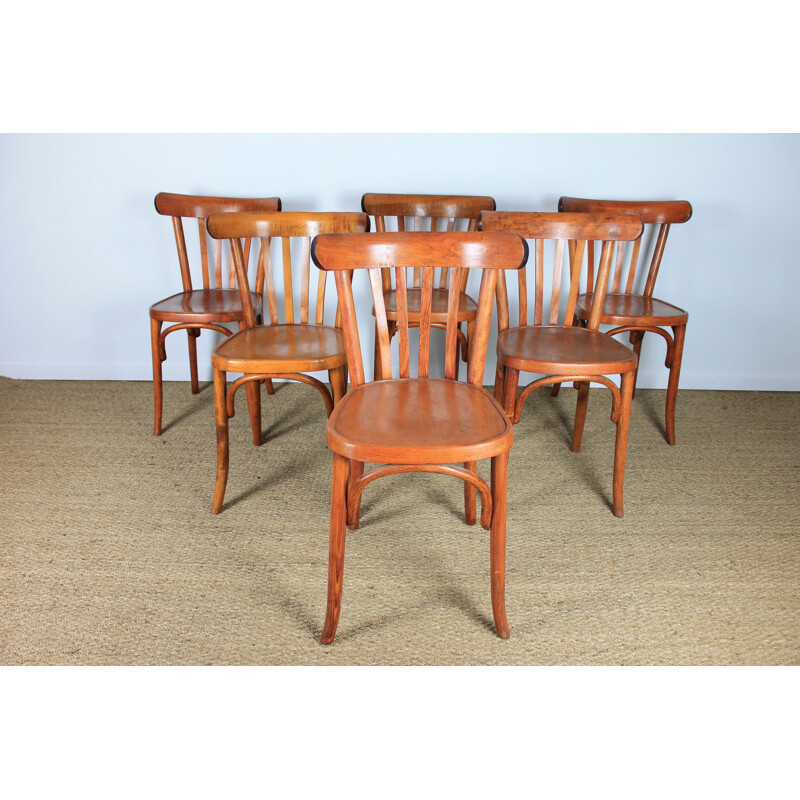 Lot de 6 chaises bistrot vintage en hêtre, 1960