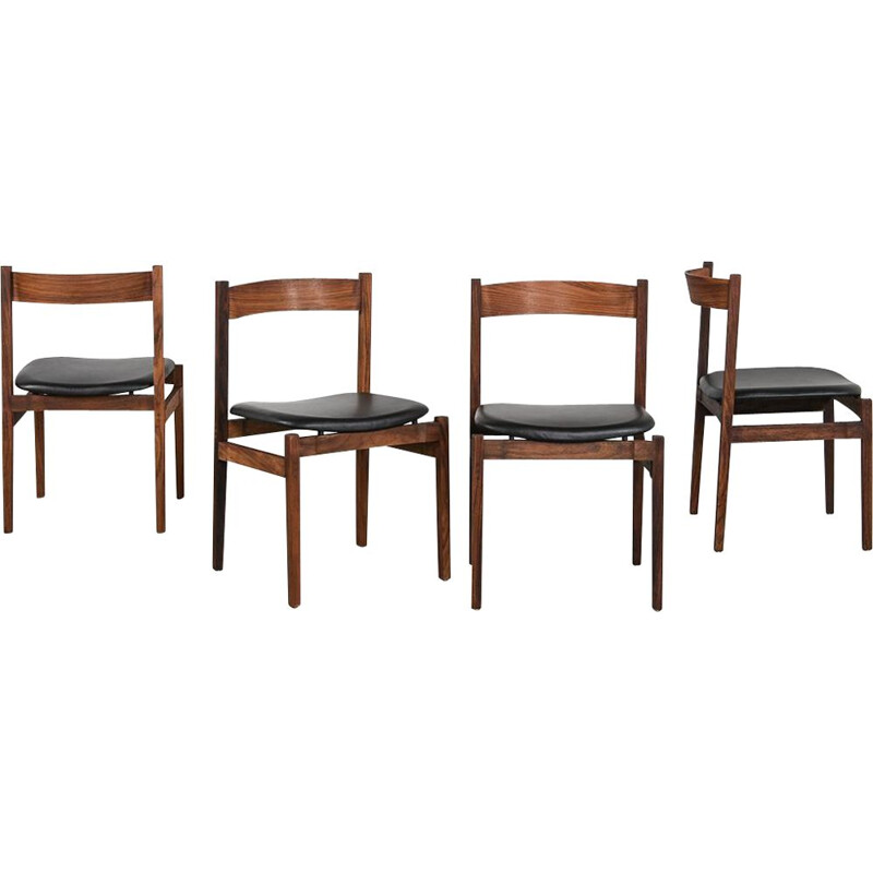 Lot de 4 chaises vintage en cuir et palissandre par Gianfranco Frattini pour Cassina, 1950