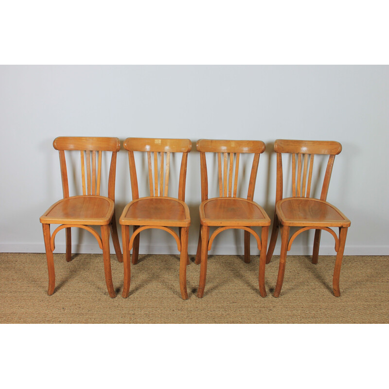 Lotde 4 chaises bistrot vintage en hêtre, 1970-1980