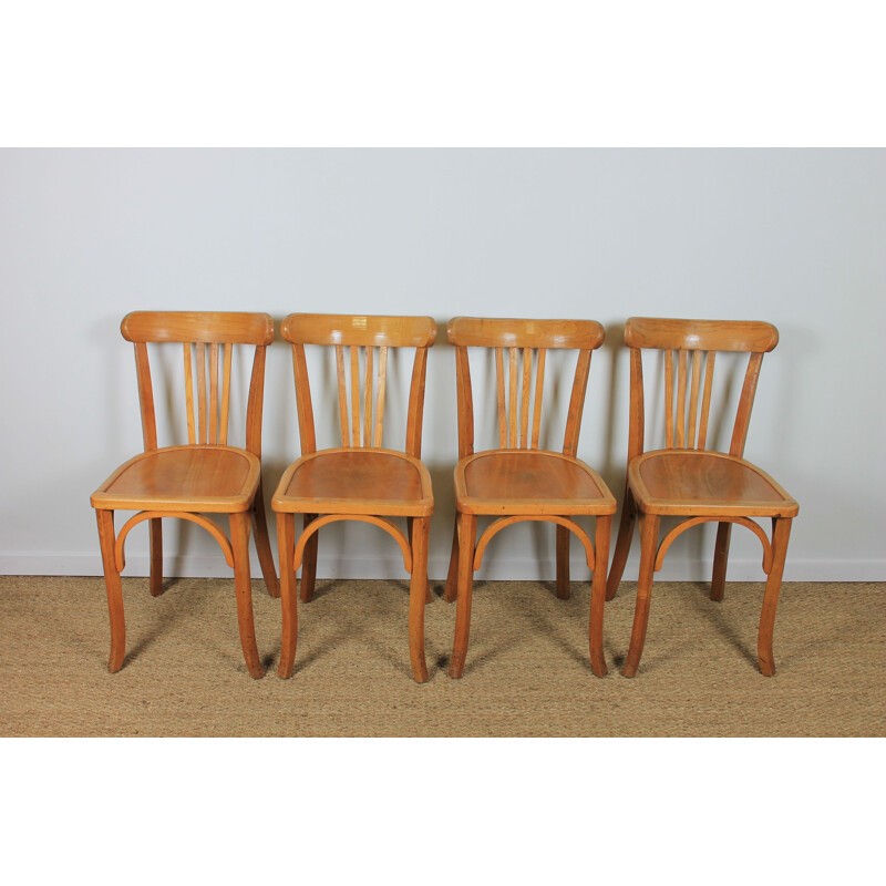 Set of 4 vintage bistro chairs in beechwood, 1970-1980