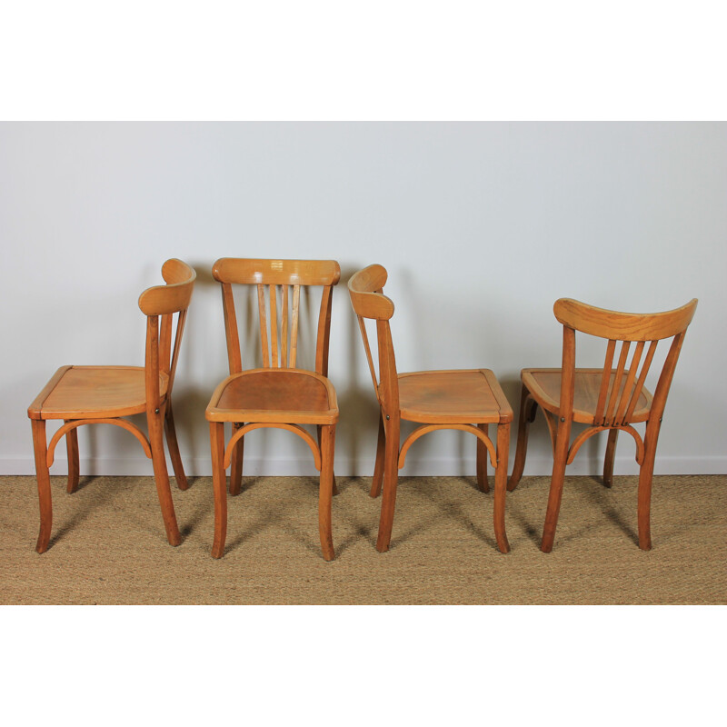 Set of 4 vintage bistro chairs in beechwood, 1970-1980
