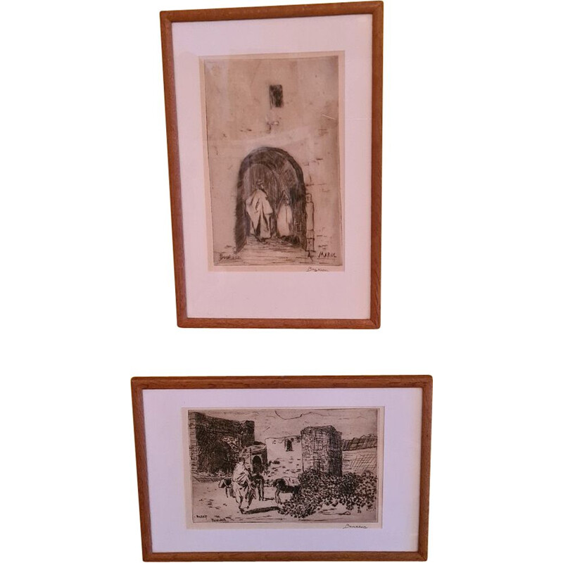 Pair of vintage etchings of Maroc by Isodoor Boasson, 1920s
