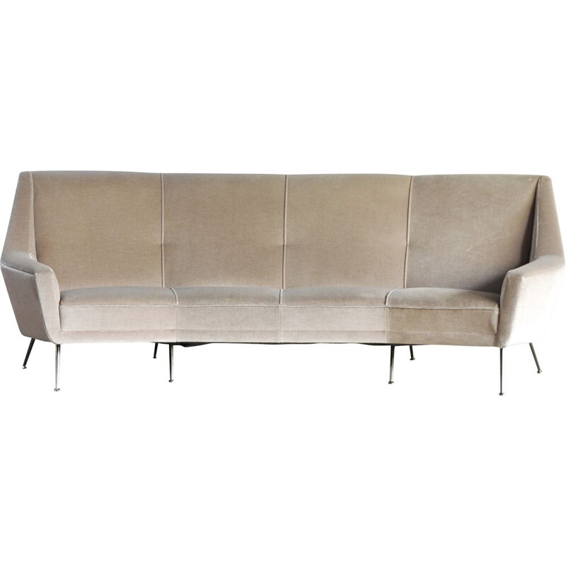 Italian mid-century curved sofa in beige upholstery, 1950s