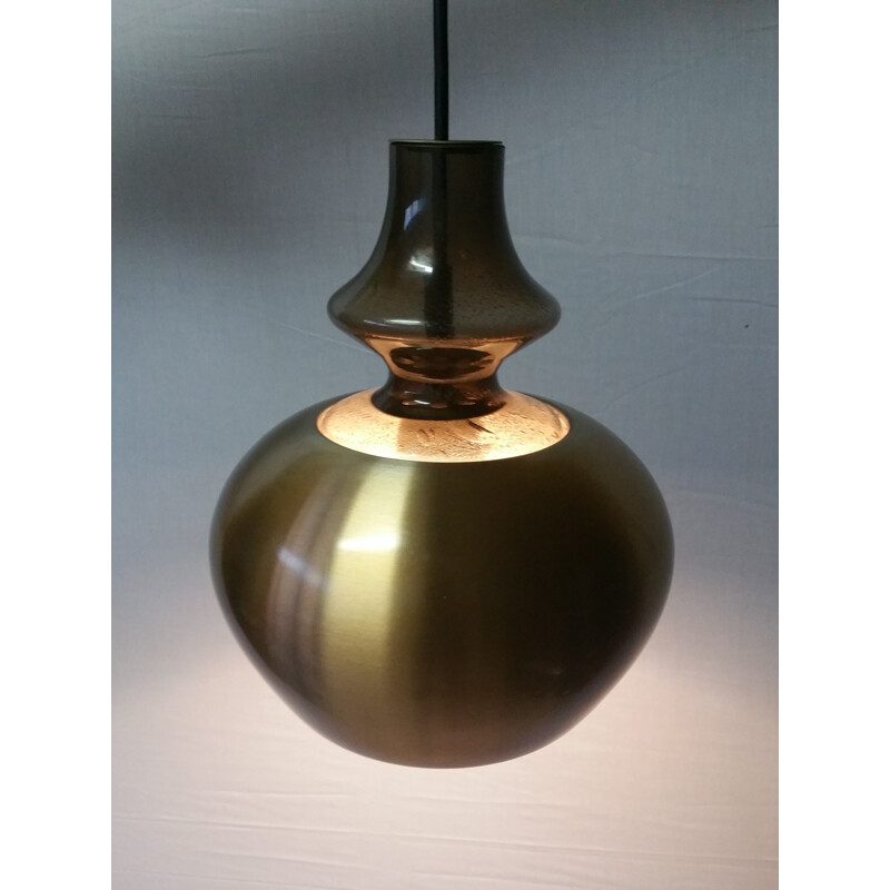 Raak "Carthago" hanging lamp in aluminum and brown glass - 1970s