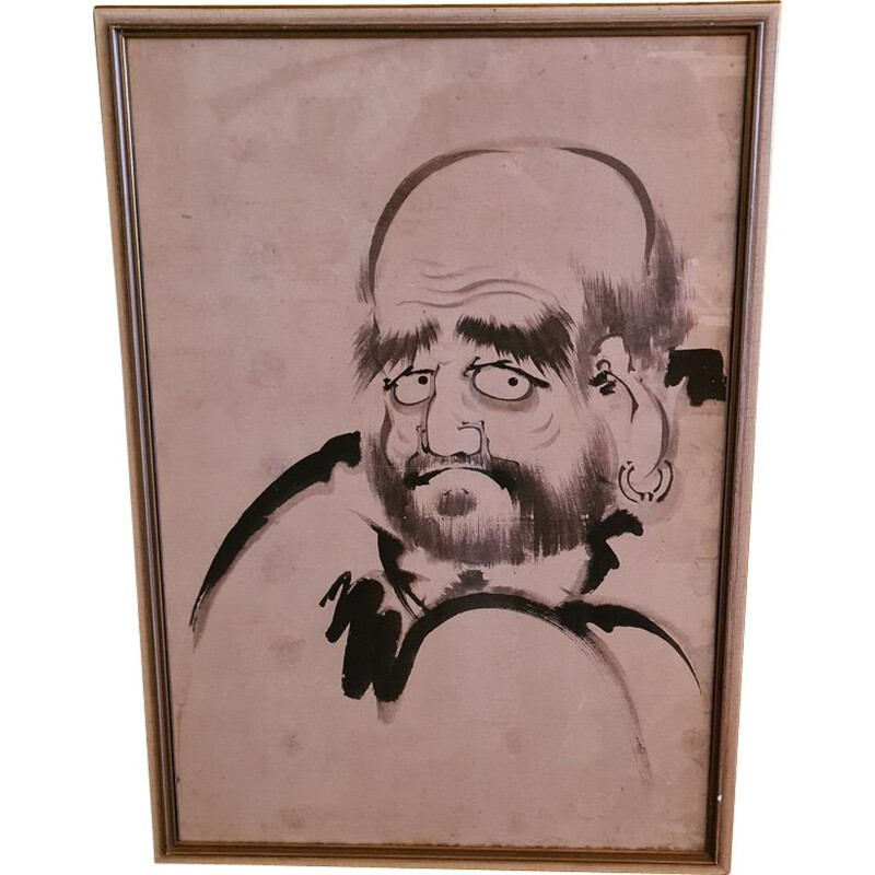 Vintage Japanese scroll painting Bodhidharma